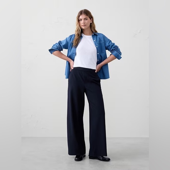 NEW Banana Republic Hayden Wide-Leg Pant Navy 00P Petite Pull-On High-Rise Blue - Picture 1 of 16